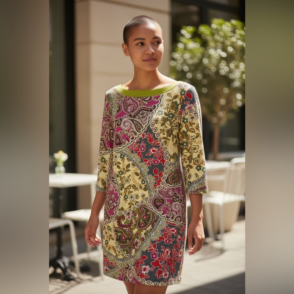 Muse A-line dress Colorful paisley Size 8 3/4 length sleeves